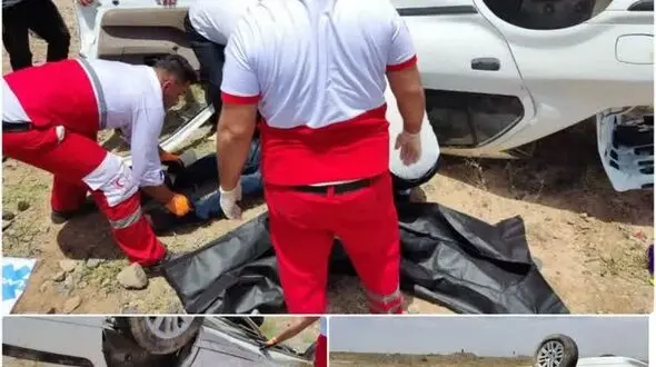 مرگ تلخ سرنشین سمند بعد از واژگونی/ نفر دوم جان سالم به در برد!