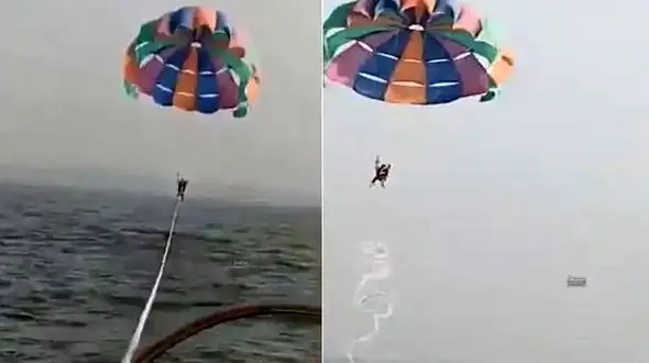 فیلم لحظه پاره شدن طناب 2 زن پاراگلایدر سوار در آسمان/ سقوط به دریا