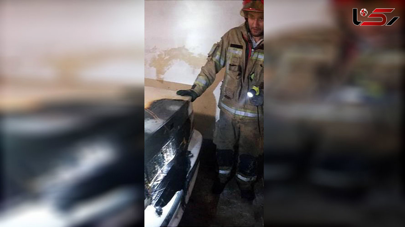 مهار آتش سوزی خودرو در پارکینگ ساختمان چهار طبقه مسکونی 