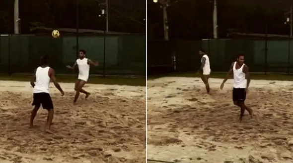 هنرنمایی ستاره های محبوب فوتبال در ساحل +فیلم