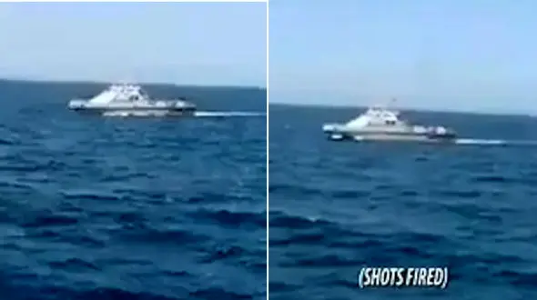 فیلم لحظه شلیک اخطار از ناو امریکایی به قایق ایرانی