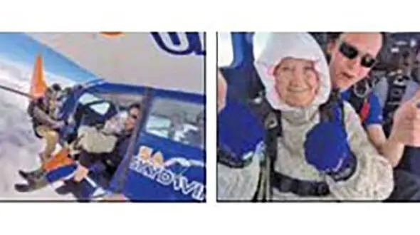 سوپرایز میهمانان تولد توسط پیرزن 102 ساله با پرشی 4300 متری+ عکس