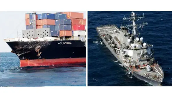 جزییاتی از تصادف مرگبار ناوشکن آمریکایی با یک کشتی تجاری در دریای ژاپن+ عکس