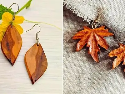 15 مدل جذاب گوشواره چوبی طرح برگ برای استایل خاص پاییزی