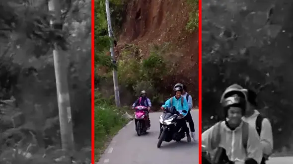 فیلم لحظه هولناک ریزش کوه کنار موتورسوار