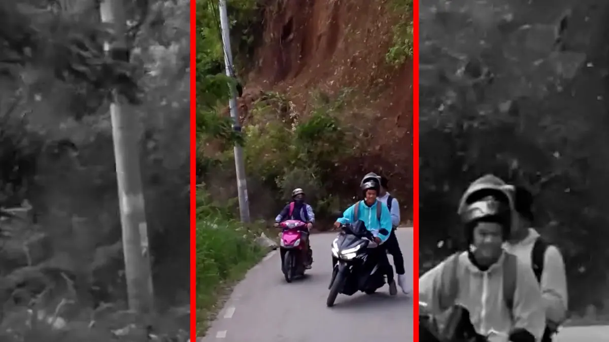 فیلم لحظه هولناک ریزش کوه کنار موتورسوار