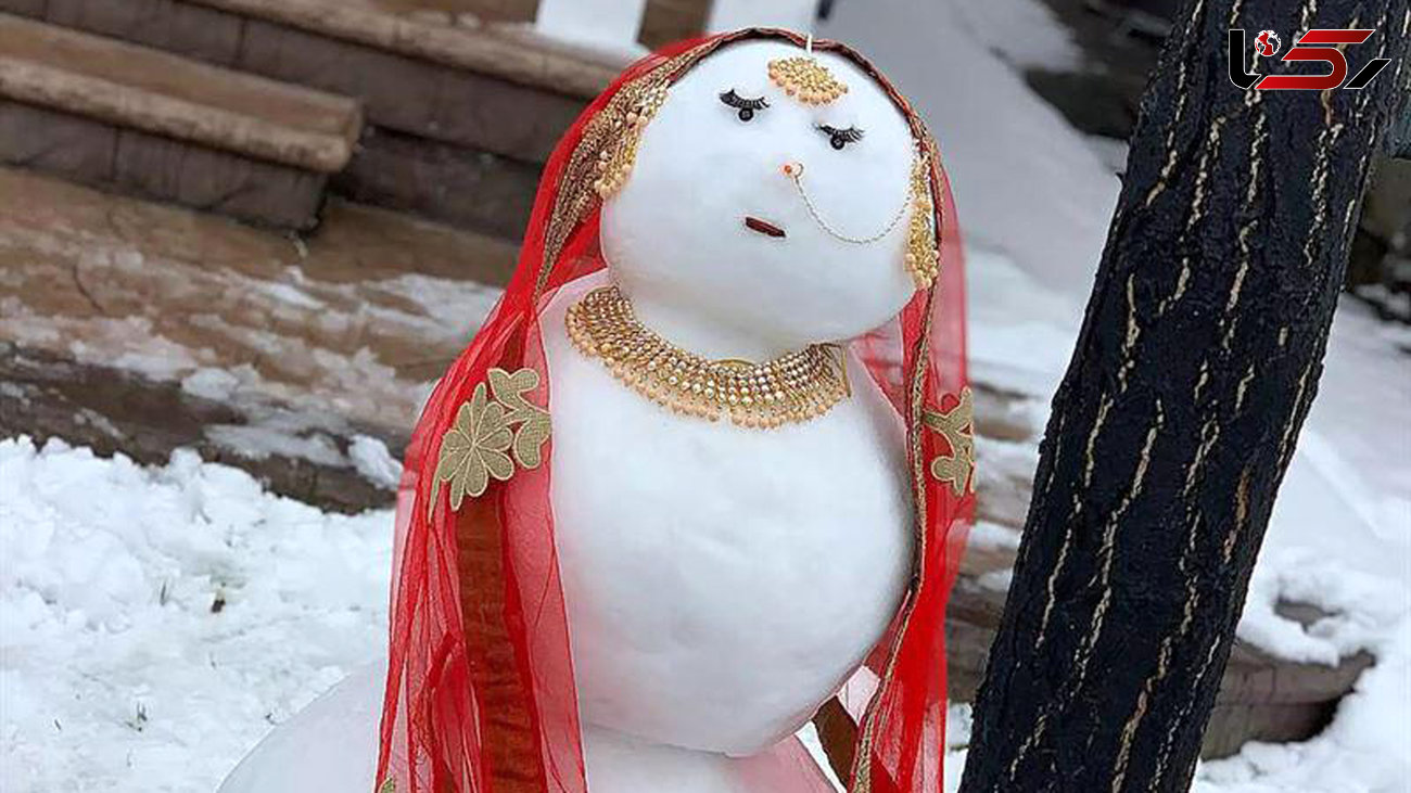 آدم برفی با لباس هندی در برف های کانادا+عکس