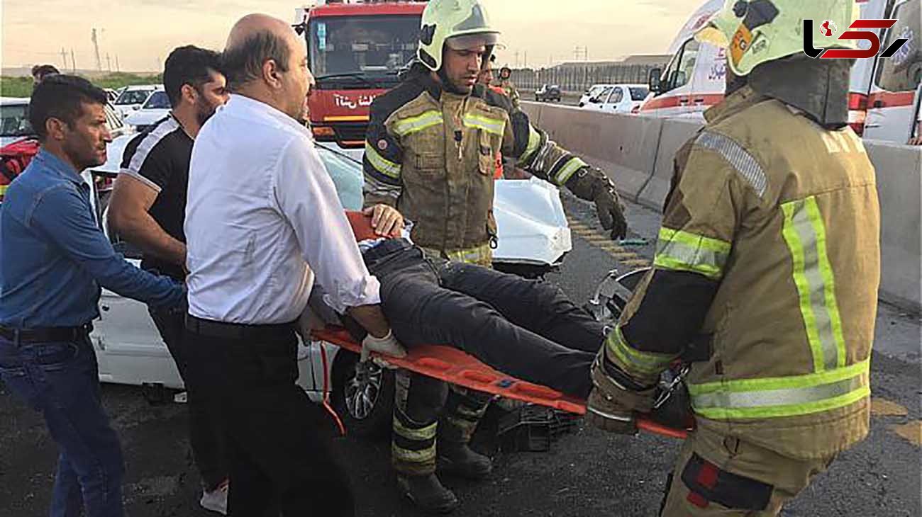 مصدومیت راننده تهرانی در حادثه رانندگی + عکس تصادف