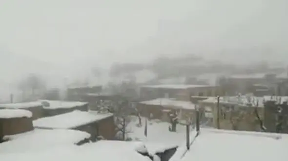 فیلم بارش برف سنگین در روستای زیرجان گناباد / مهمانان نوروزی غافلگیر شدند
