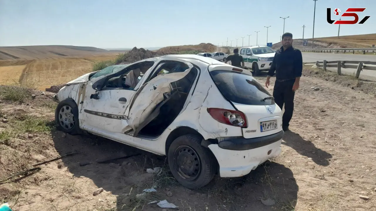 واژگونی مرگبار پژو ۲۰۶ در جاده رشت