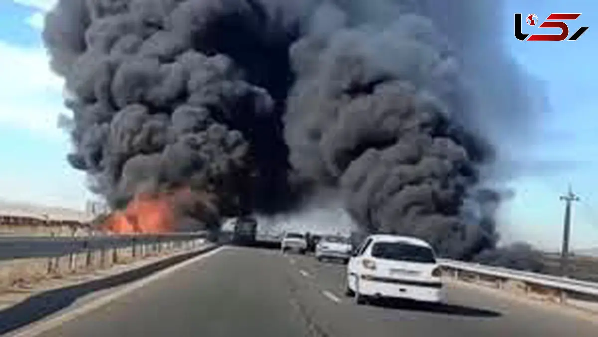 فیلم لحظه آتش سوزی مهیب وسط بزرگراه قزوین–رشت