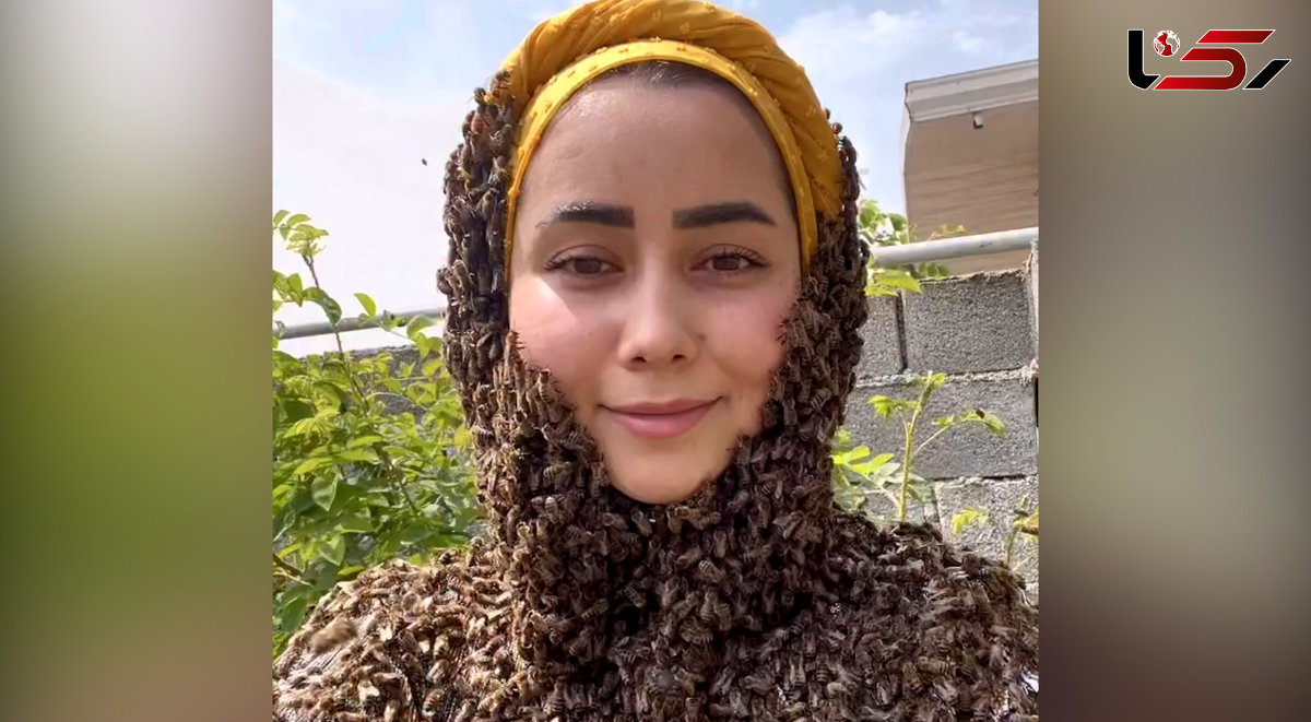  دختری که با زنبورها دوست است/ راز ویدیوی عجیب حضور کندوی زنبور روی صورت او فاش شد 