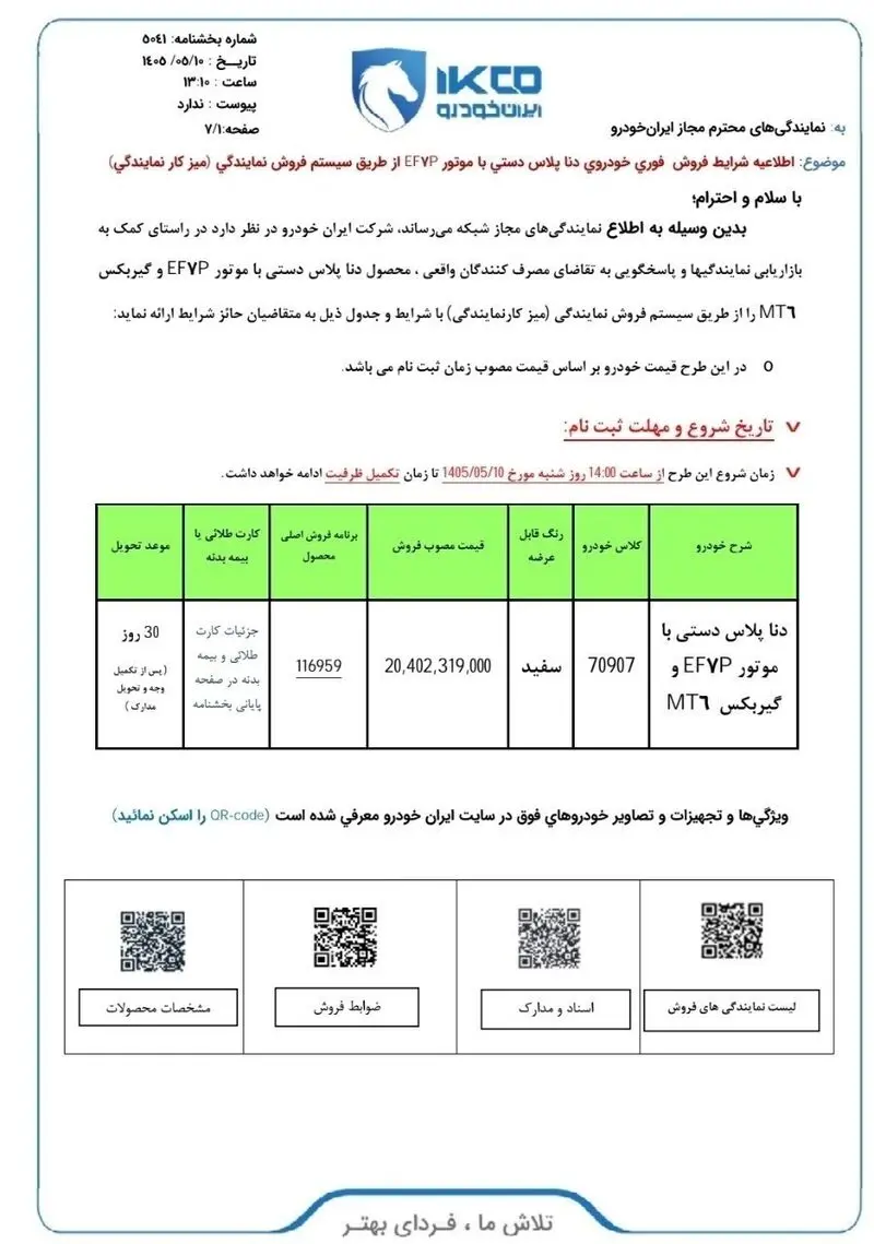 شرایط فروش دنا