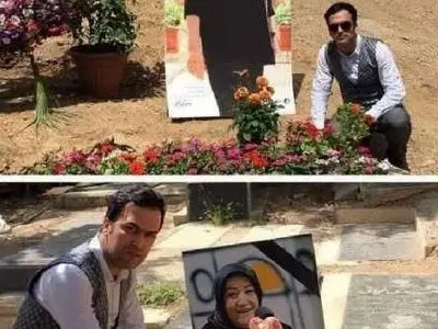 فیلم / مرثیه سرایی و گریه های حامد آهنگی سر مزار عزیز با مداحی خودش + عکس های حامد آهنگی سر مزار پدر و مادرش / روحشان شاد