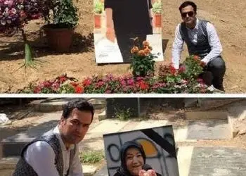 فیلم / مرثیه سرایی و گریه های حامد آهنگی سر مزار عزیز با مداحی خودش + عکس های حامد آهنگی سر مزار پدر و مادرش / روحشان شاد