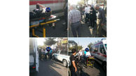 تصادف موتورسیکلت با خانم عابر پیاده با در تهران + عکس