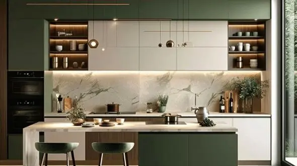 مدل‌ های مدرن کابینت سبز آشپزخانه؛ سبکی مینیمال و لوکس