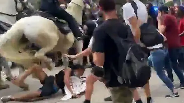 پلیس هوستون زن معترض را با اسب لگدمال کرد + عکس