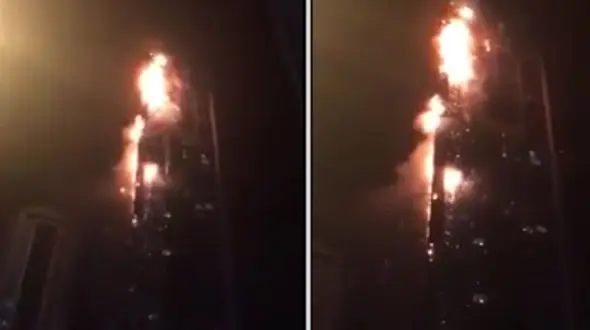 فیلم لحظه آتش سوزی وحشتناک در برج مسکونی شعله دوبی+ فیلم 