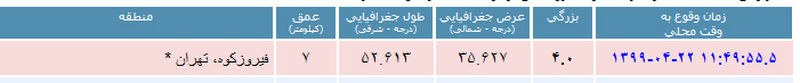 زلزله 4 ریشتری فیروزکوه