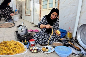 طرز تهیه غذای روستایی ایرانی: ماکارونی با سویا و سیب زمینی + فیلم