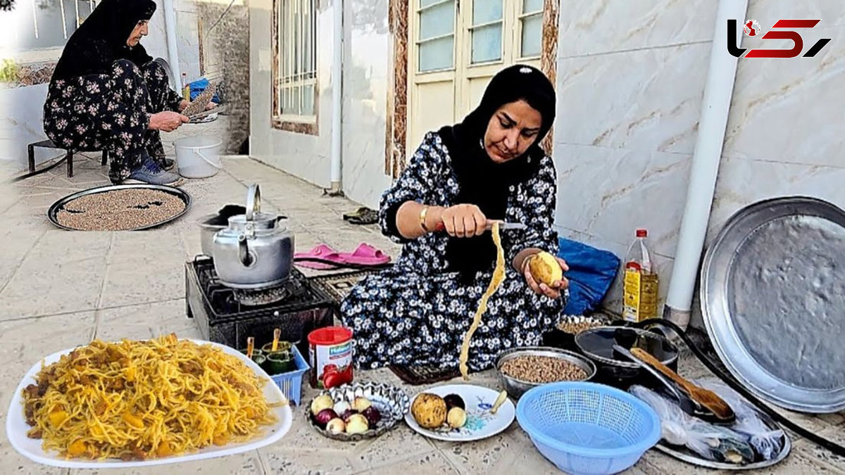 طرز تهیه غذای روستایی ایرانی: ماکارونی با سویا و سیب زمینی + فیلم
