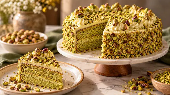 طرز تهیه کیک پسته؛ خوش‌ عطر، نرم و مجلسی