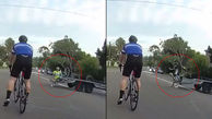 فیلم لحظه برخورد عجیب دوچرخه سوار با یدک کش خودرو+عکس