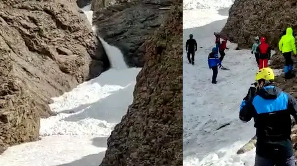 فیلم زیبا از رودخانه برفی در کوه چهارمحال و بختیاری / کوهنورد اصفهانی شکار کرد + عکس