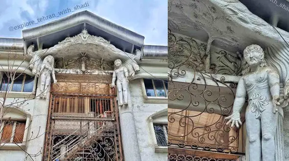 عکس ها /  خانه شیطان و آدم و حوا در تهران / خانه ای ترسناک پر از مجسمه ها و المان هایی از شیطان در قالب مار و آدم و حوا و درخت سیب ...