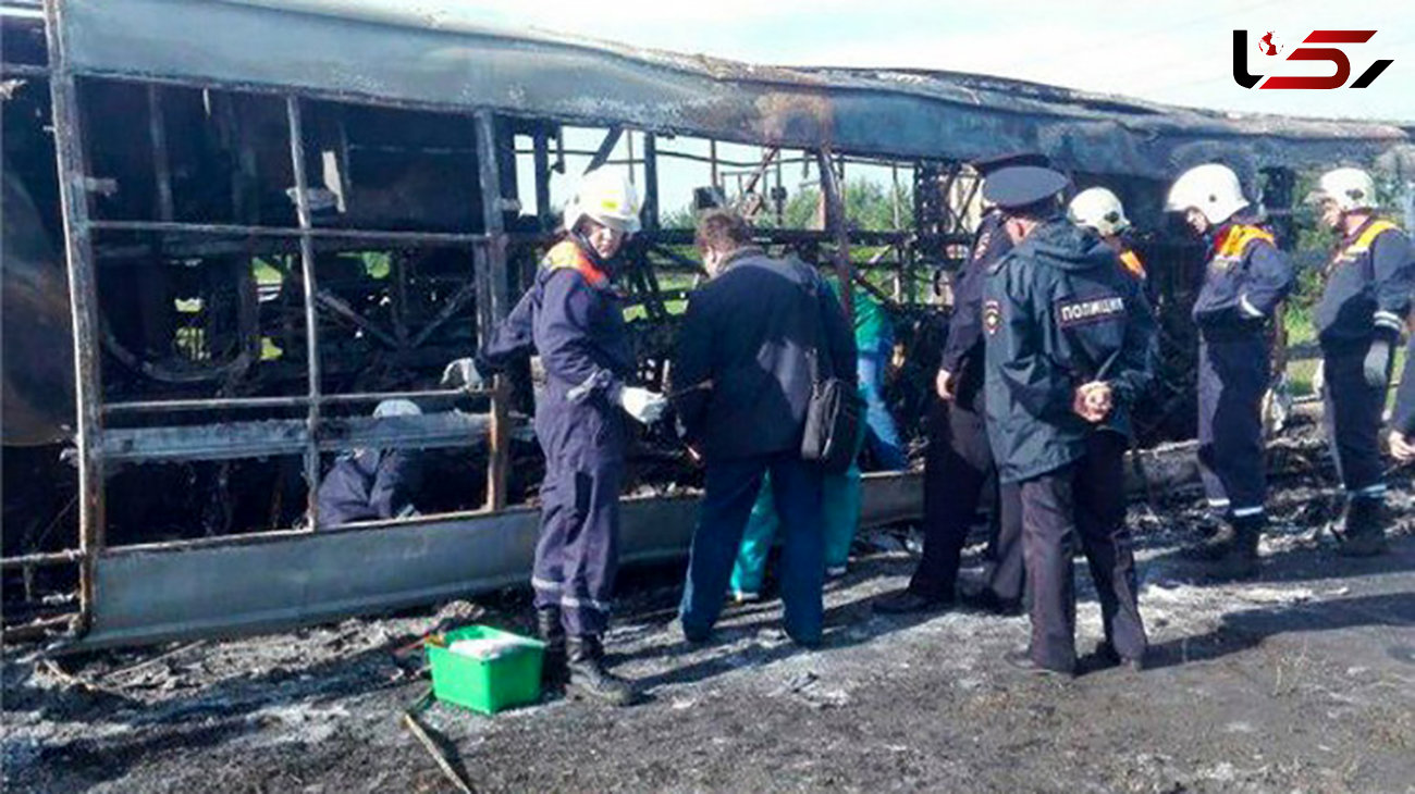 مرگ خونین 13 مسافر روسی در تصادف آتشین اتوبوس + عکس
