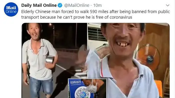 این مرد دوهفته پیاده روی کرد تا بگوید کرونا ندارد ! + عکس /چین