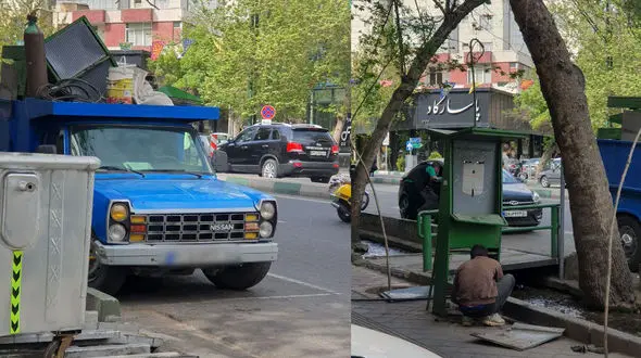 مرد تهرانی تلفن های همگانی را پشت نیسان آبی انبار می کند / علت چیست؟ + عکس