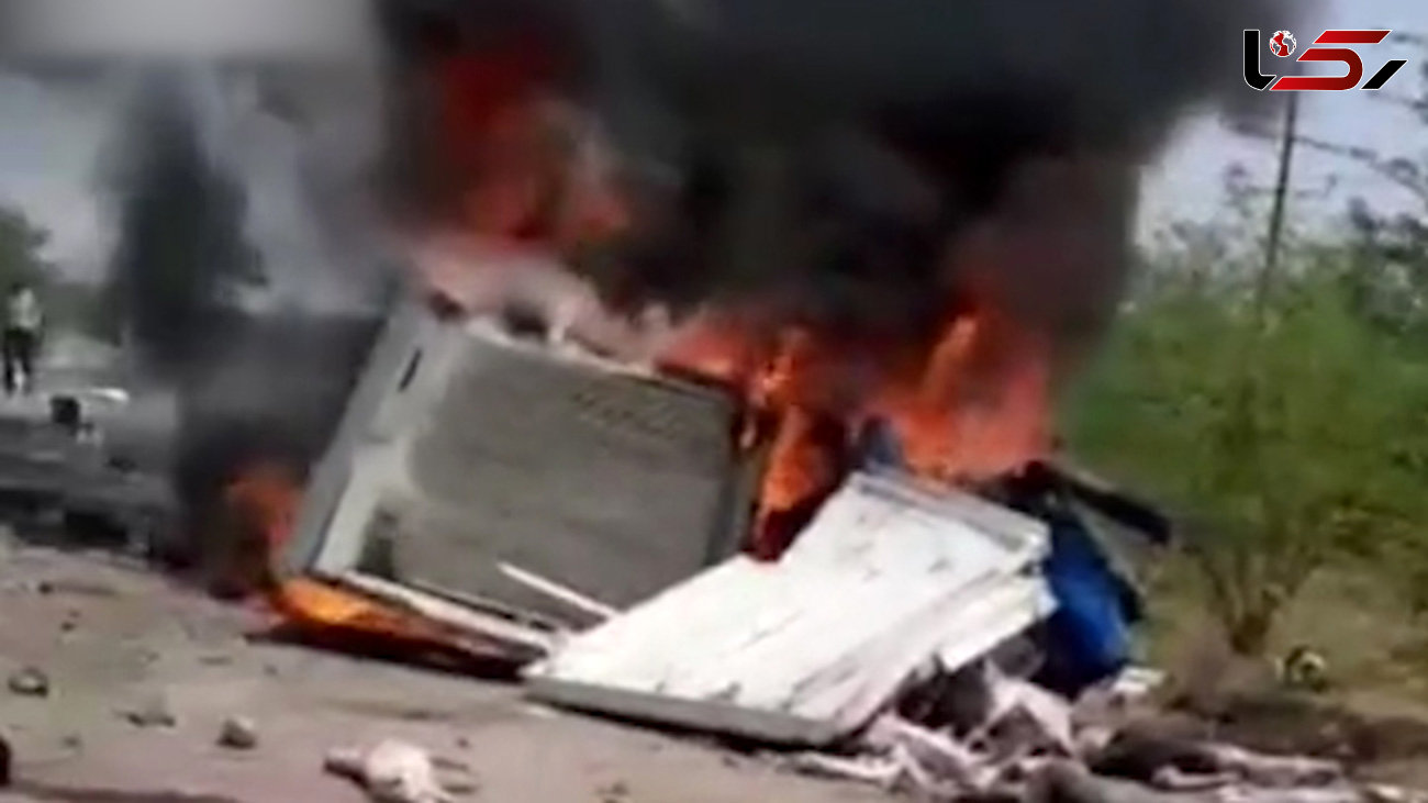 تصادف و انفجار آتشین در گمبوعه اهواز / کشته شدگان سوختند + فیلم