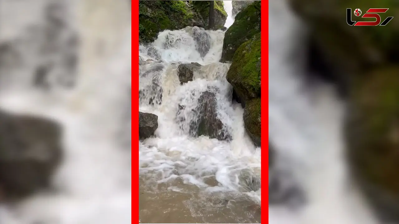 فیلم آبشار پشمکی و مناظر سبز اطراف