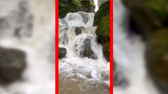 فیلم آبشار پشمکی و مناظر سبز اطراف