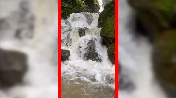 فیلم آبشار پشمکی و مناظر سبز اطراف