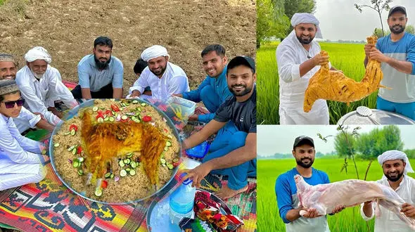 آشپزی دلچسب روستایی؛ پخت بریانی بره بزرگ با یخنی پلو پاکستانی