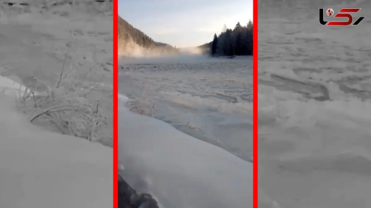 فیلم پدیده نادر سونامی یخی در رودخانه تورکا بوریاتیا