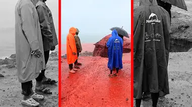 فیلم بارندگی بی‌نظیر در ساحل سرخ هرمز