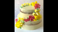 تزئین کیک با خامه به شکل گل های رنگارنگ + فیلم