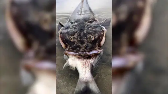 بلعیده شدن ماهی تن توسط گربه ماهی غول پیکر + فیلم