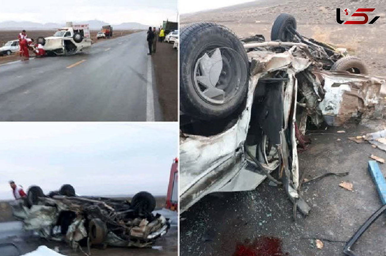 یک کشته و ۴ مجروح در واژگونی خودروی پراید در تاکستان + عکس