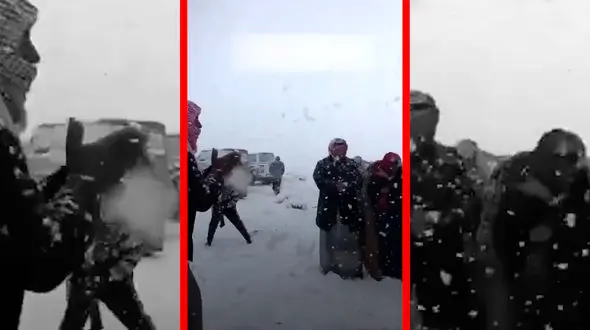 فیلم رقص و اسکی عربستانی ها با دشداشه روی برف