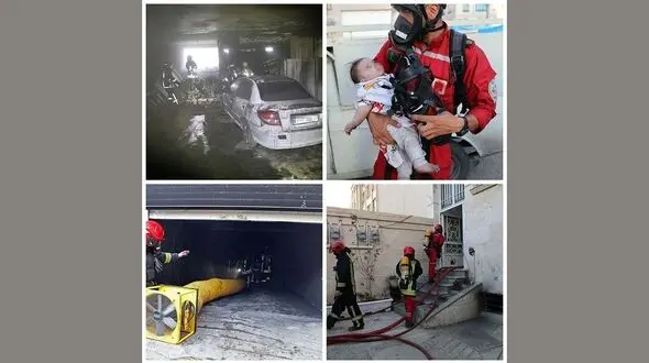 نجات ۹ زن و مرد و کودک از آتش سوزی یک خانه در مشهد 