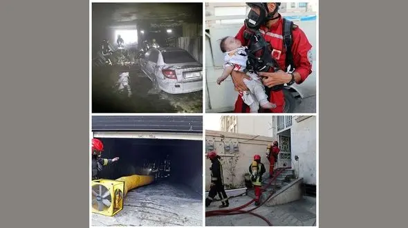 نجات ۹ زن و مرد و کودک از آتش سوزی یک خانه در مشهد 