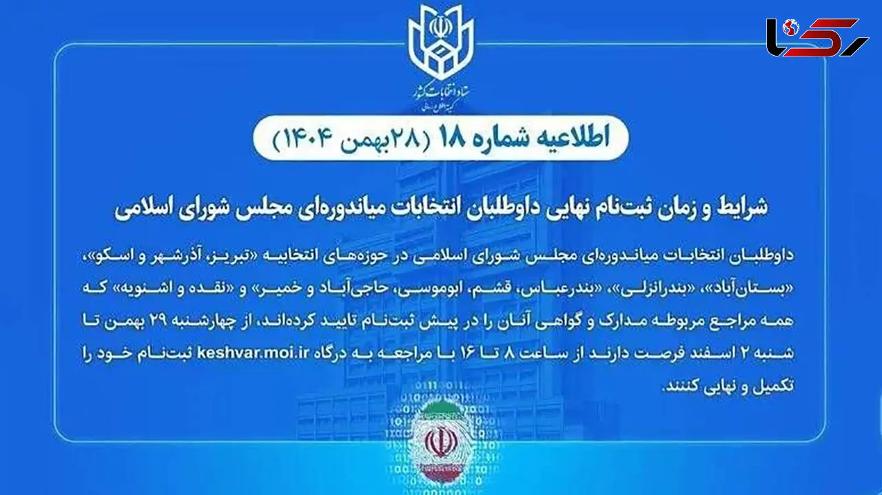 شرایط و زمان ثبت‌نام نهایی داوطلبان انتخابات میاندوره‌ای مجلس شورای اسلامی