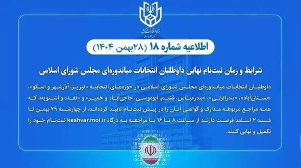 شرایط و زمان ثبت‌نام نهایی داوطلبان انتخابات میاندوره‌ای مجلس شورای اسلامی