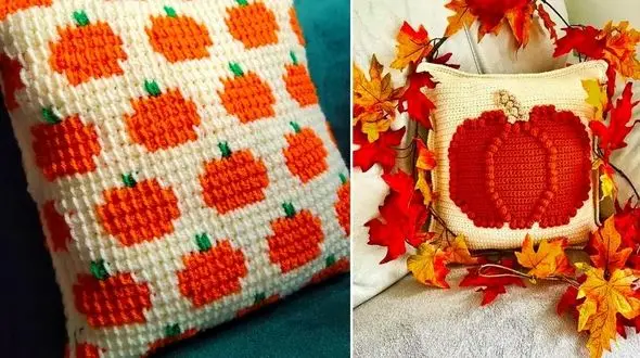 15 مدل خاص کوسن بافتنی کدو تنبل برای دکوراسیون نوستالژیک پاییز