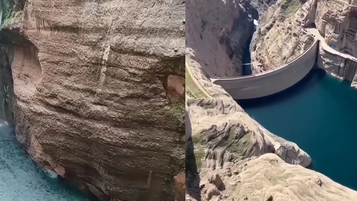 بارش باران بر سد زیبای دز، یکی از بزرگترین سدهای ایران